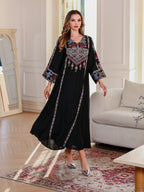 Floral Embroidered Beaded Robe Maxi Dress