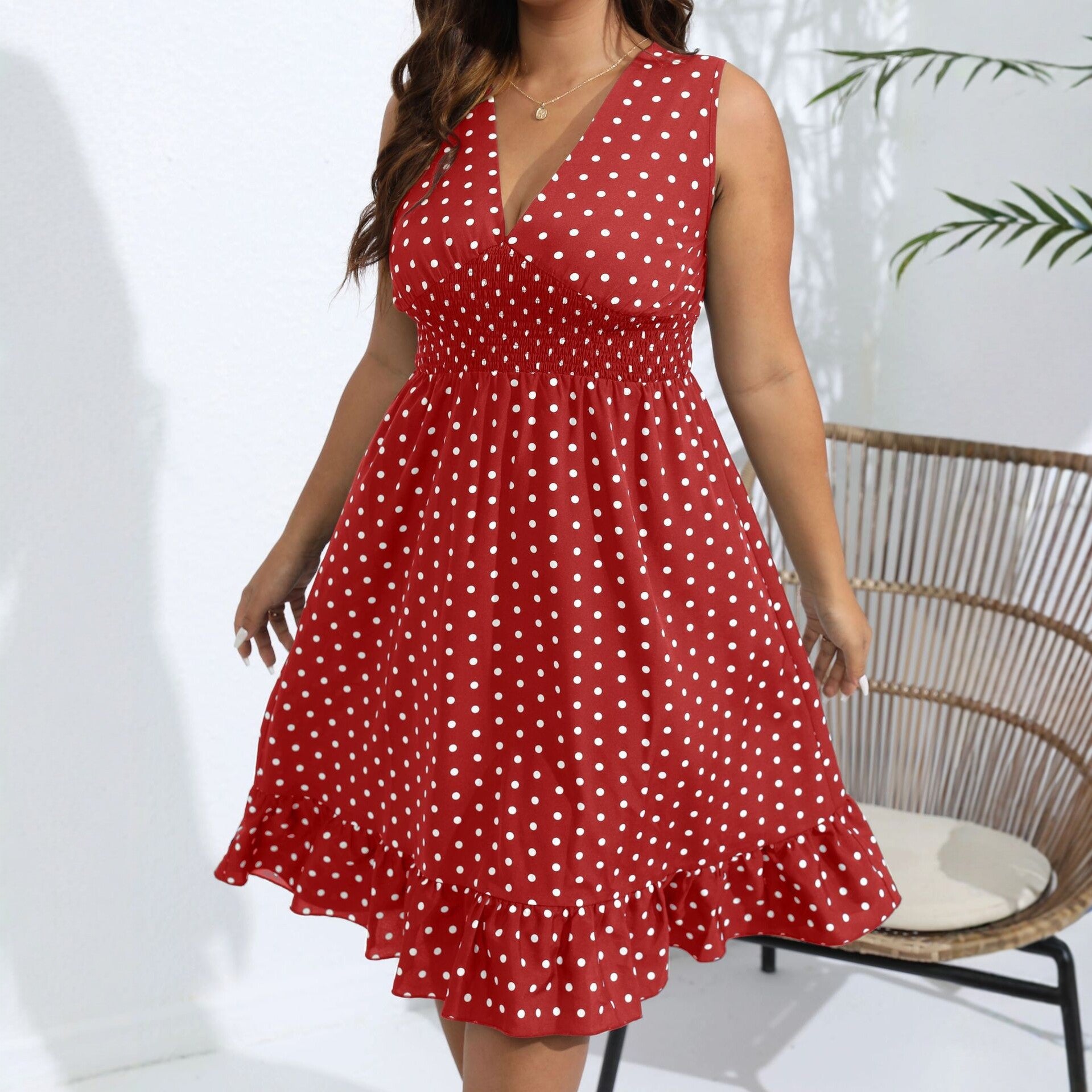 Luna-Plus-Size Polka Dot V-Neck Dress Secondary image
