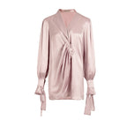 Pleated Satin V-Neck Slim Dress in Light Purple
