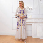 Printed Trumpet-Sleeve Maxi Dress