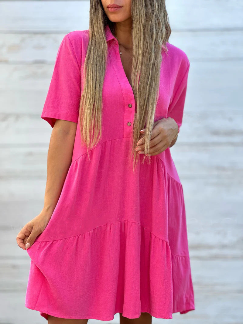 V-Neck Short-Sleeve Midi Dress