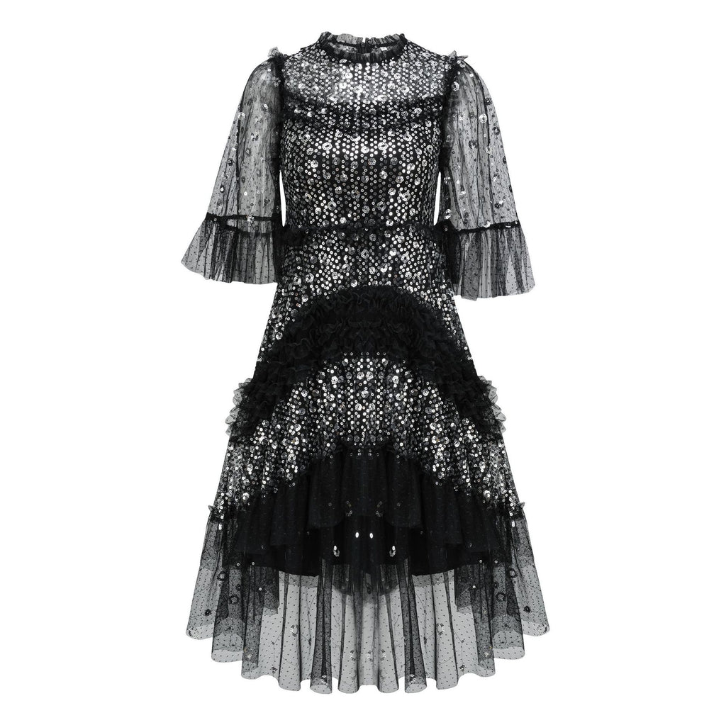Pleated Shimmer A-Line Mini Dress for Women