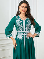 Embroidered V-Neck Robe Maxi Dress