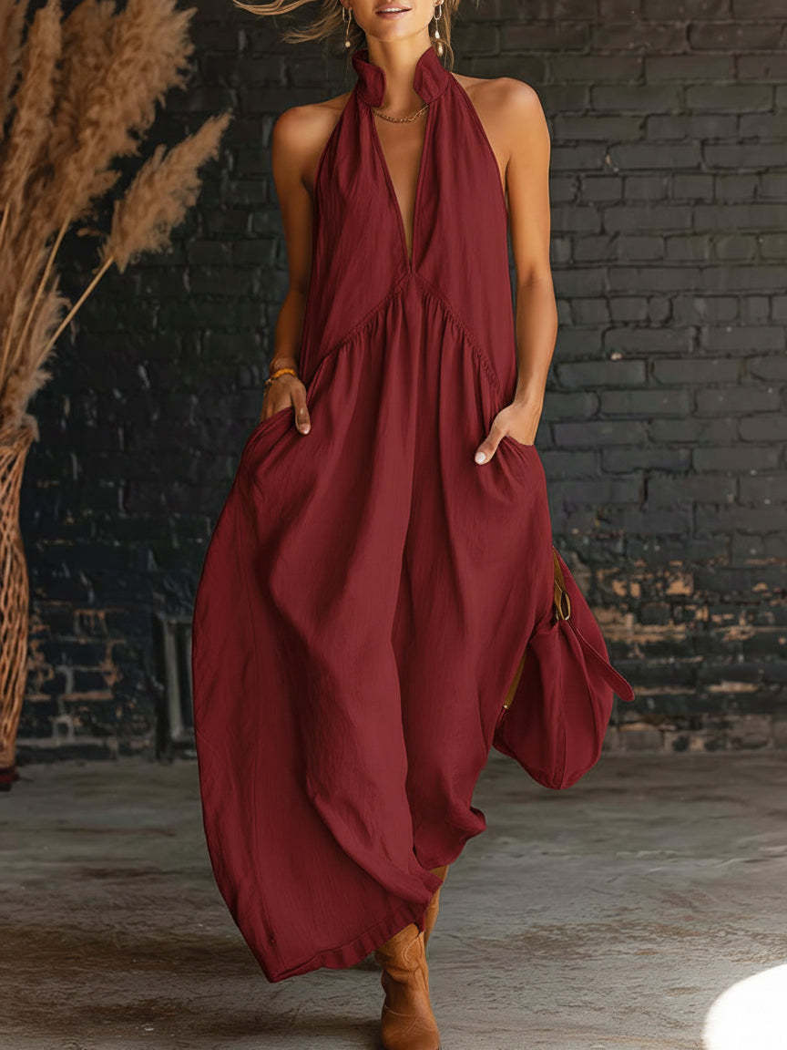 Sleeveless Stand-Collar Maxi Dress