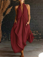 Sleeveless Stand-Collar Maxi Dress