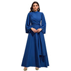 Cyan Blue Waist-Cinching Stretch Maxi Dress