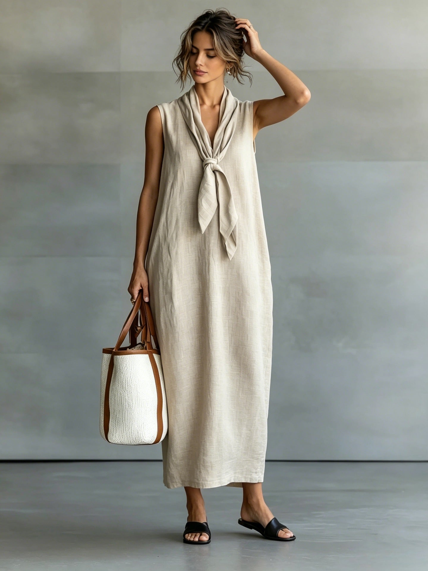 Tie-Waist V-Neck Maxi Dress