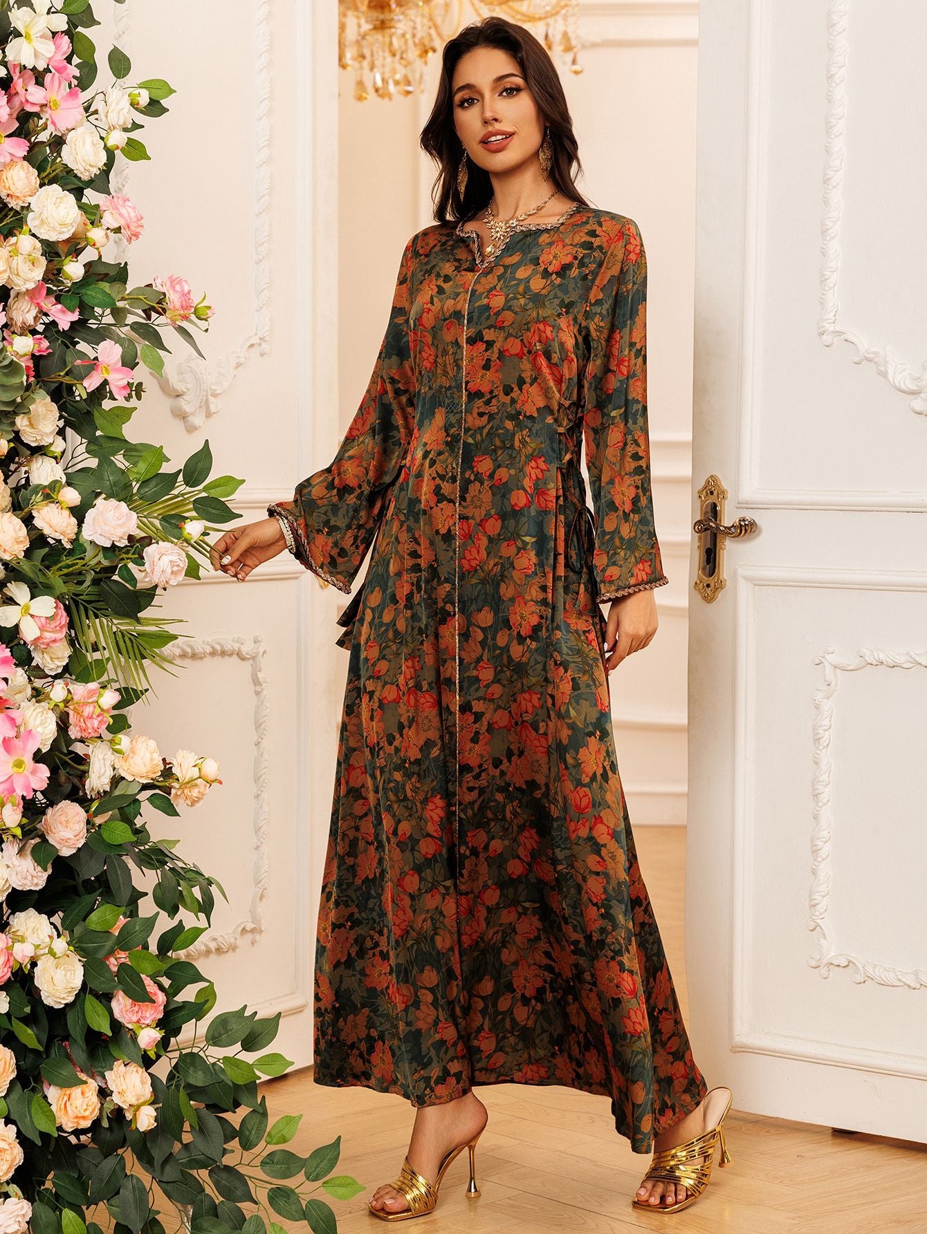 Printed Rhinestone Maxi Dress