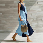 Colour-Block Halter Maxi Dress