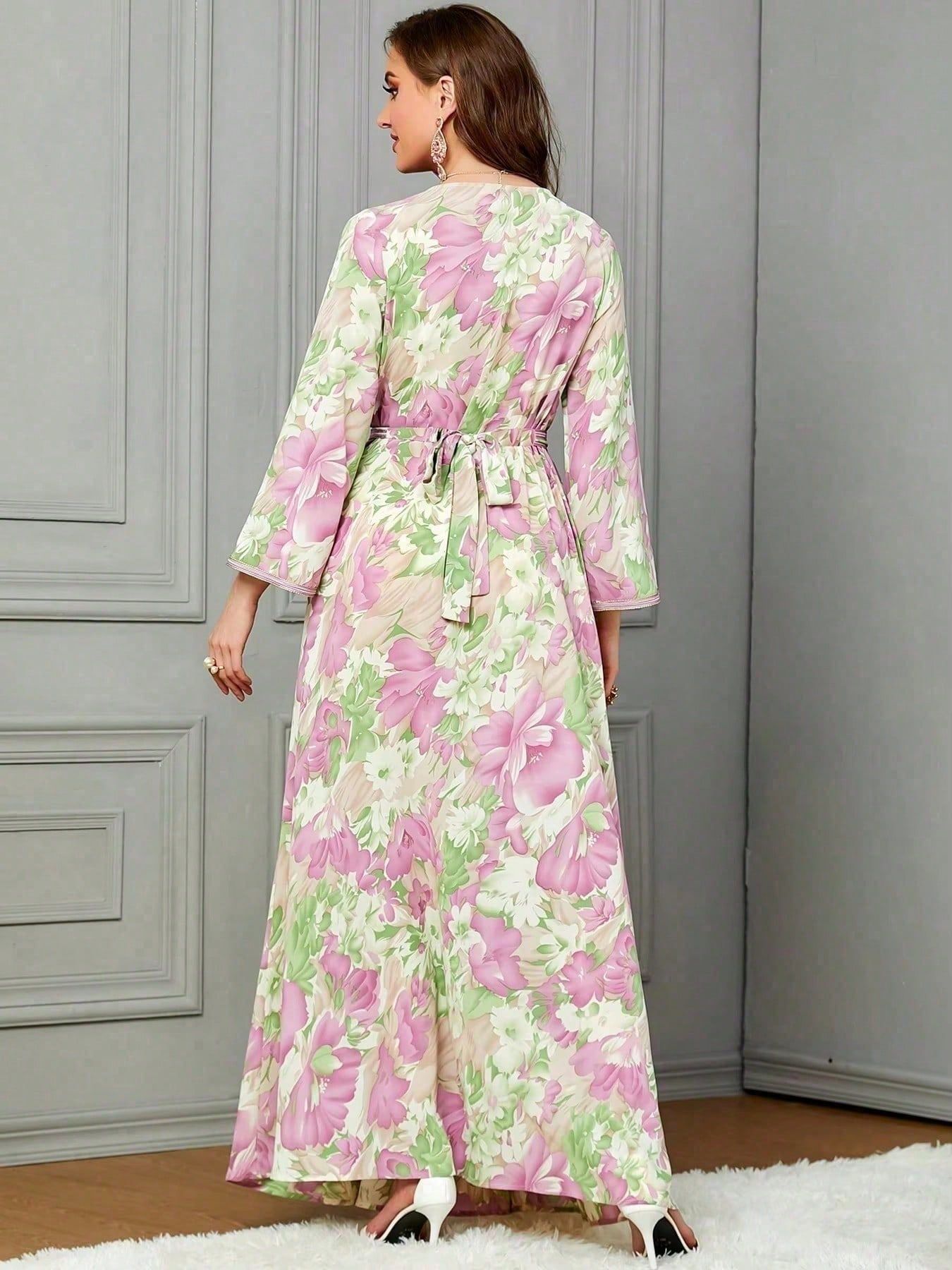 Floral Lace-Up Maxi Dress