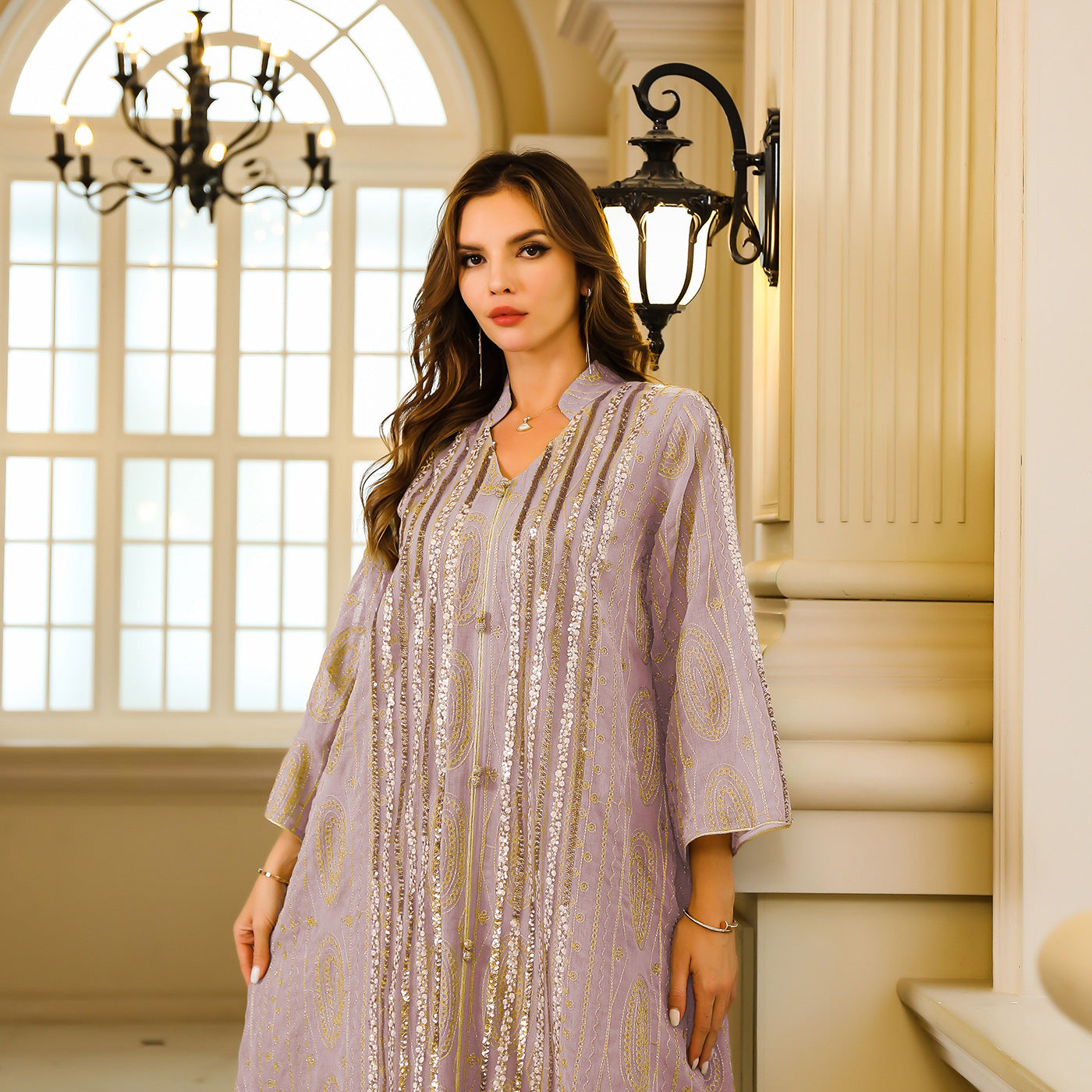 Sequined Embroidered Robe Maxi Dress