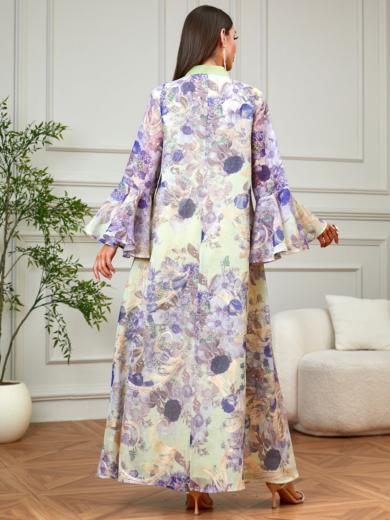 Beaded V-Neck Flared-Sleeve Maxi Dress Secondary image