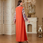 Orange Embroidered Robe Maxi Dress, Printed