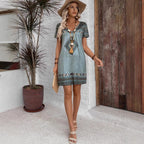Geometric Print Mini Dress, V-Neck