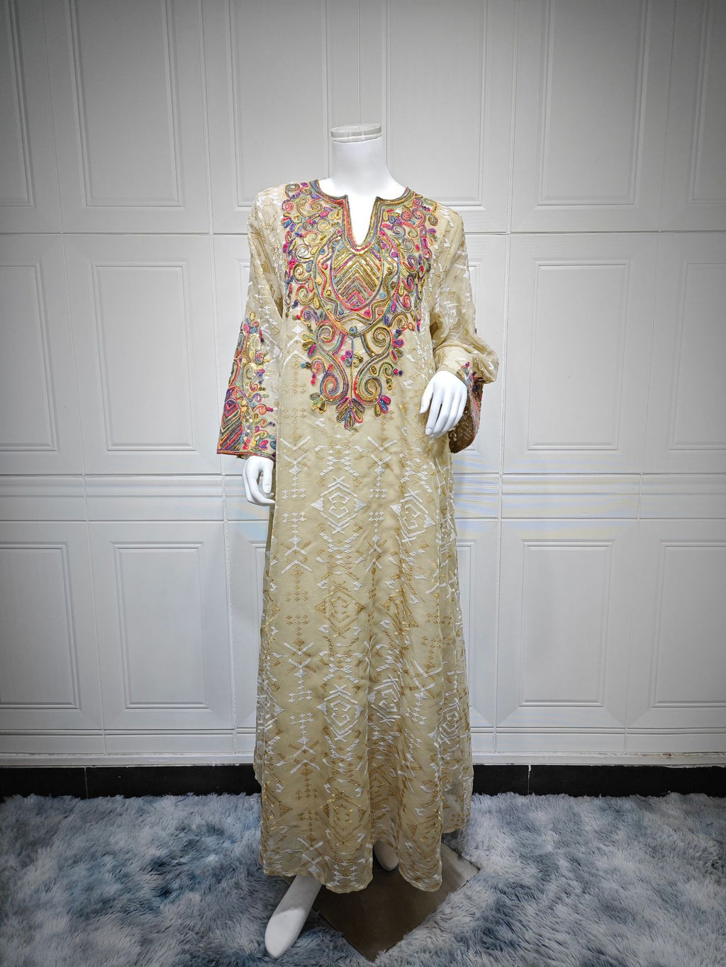 Mesh Embroidered Patchwork Maxi Dress