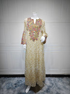 Mesh Embroidered Patchwork Maxi Dress