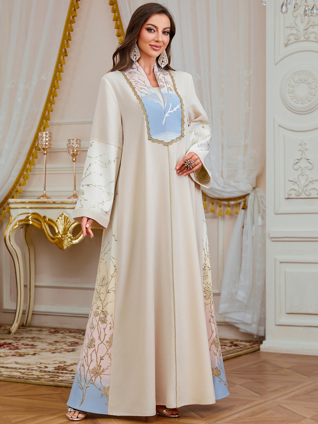 Floral Robe Long-Sleeve Maxi Dress