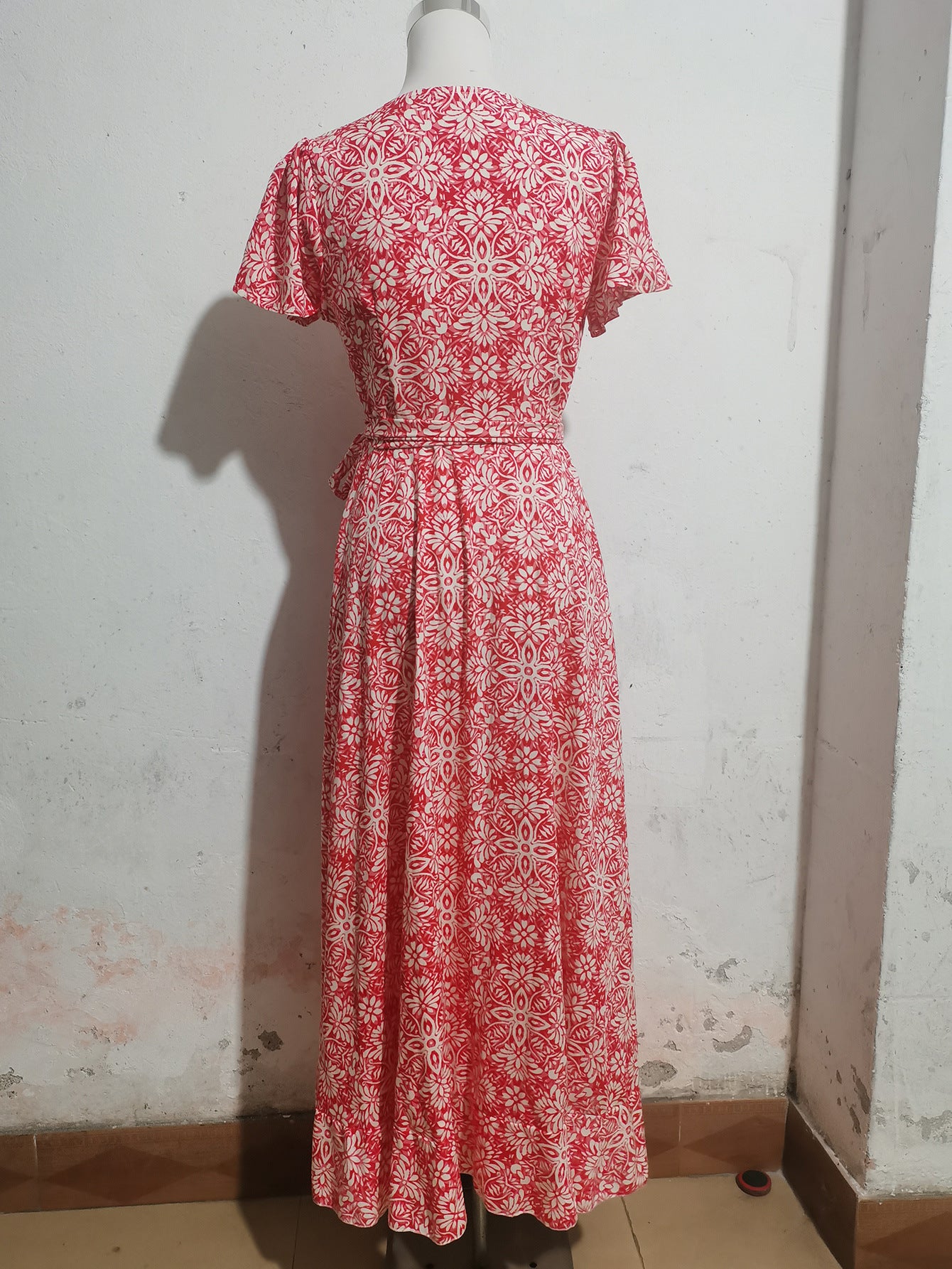 Floral V-Neck Irregular-Hem Maxi Dress
