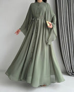 Green Belted Chiffon Maxi Dress