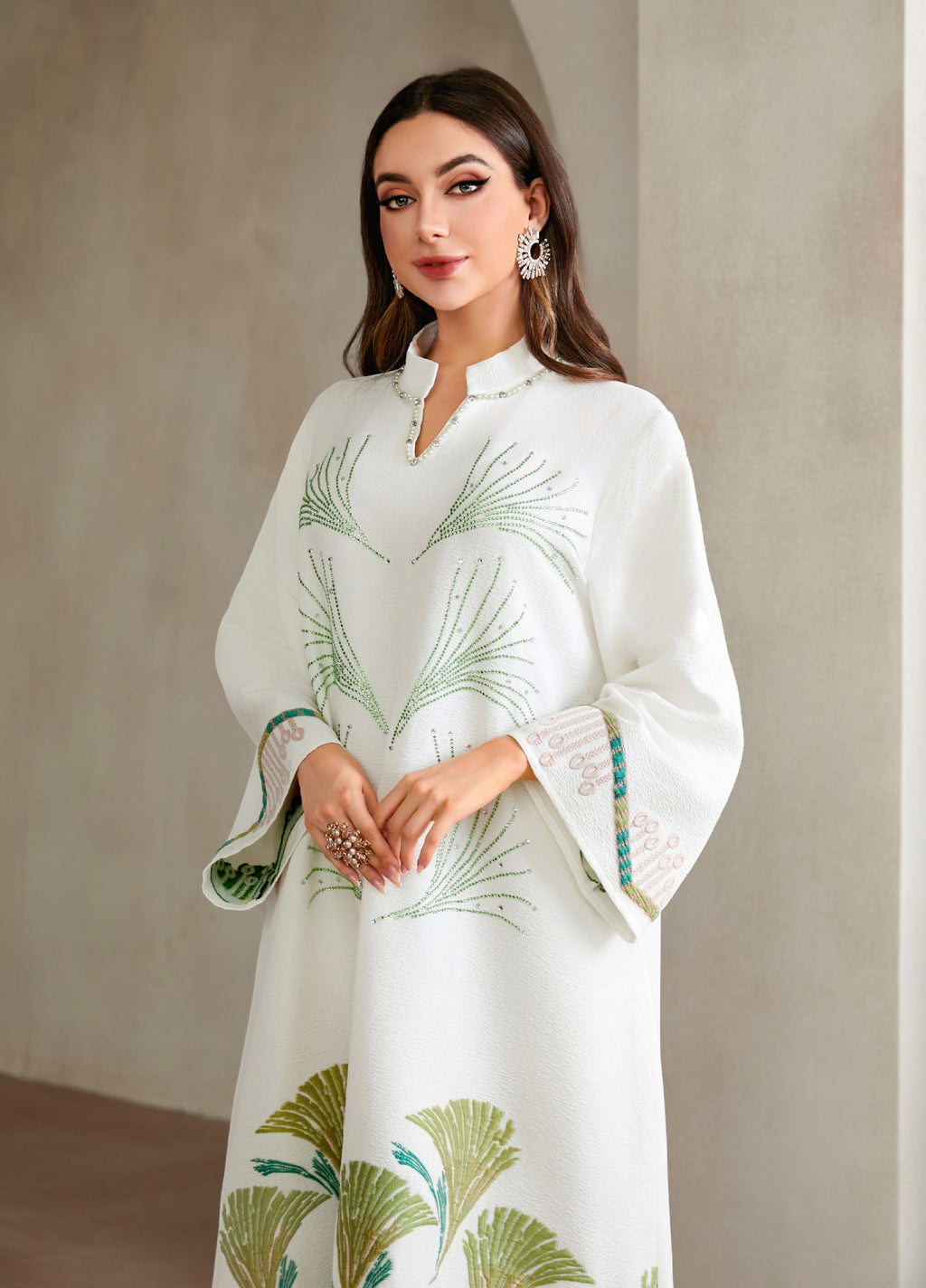 Embroidered Rhinestone Knit Maxi Dress