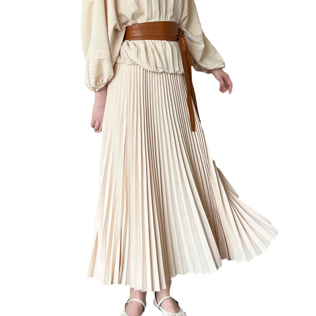 High-Drape Pleated Maxi Skirt for Women, One Size