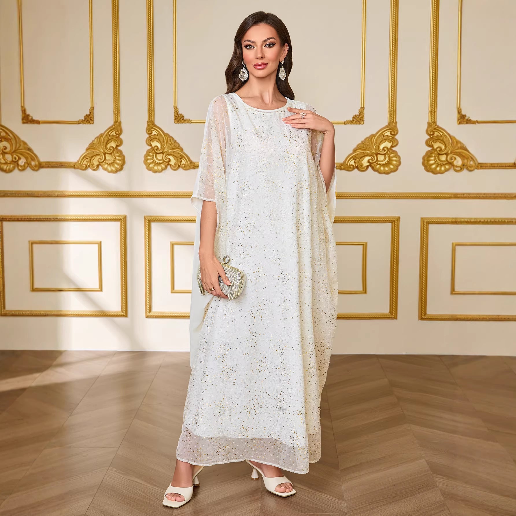 Gold-Print Chiffon Maxi Dress