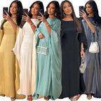 Shiny Satin Belted Maxi Dress