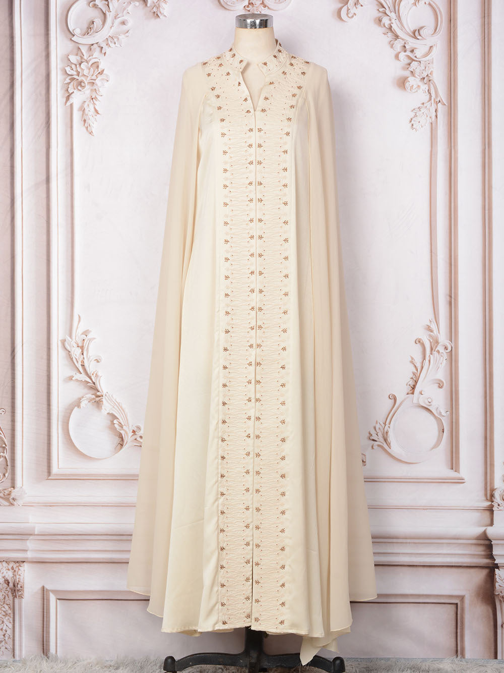 Apricot V-Neck Long-Sleeve Maxi Dress
