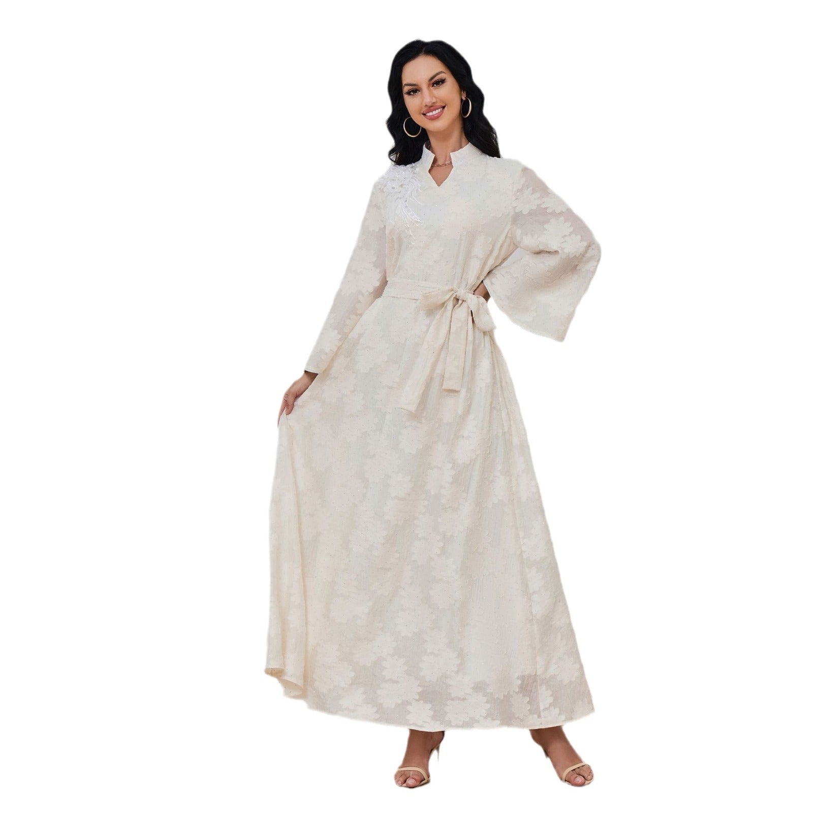 V-Neck Lace-Up Long-Sleeve Maxi Dress Main image