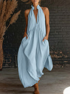 Sleeveless Stand-Collar Maxi Dress
