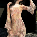 Floral Chiffon Ruffle-Waist Midi Dress