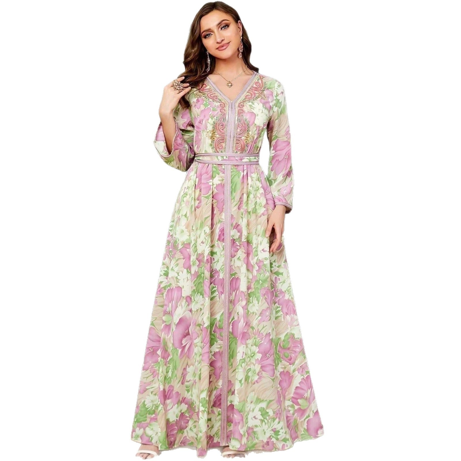 Embroidered Floral Lace-Up Maxi Dress