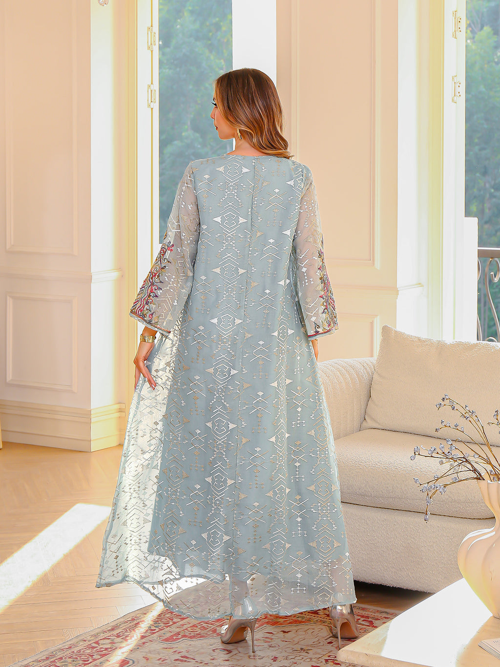 Embroidered Ethnic Robe Maxi Dress