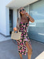 French Floral Strapless Split Midi Dress for Women, Backless