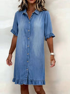 Loose Short-Sleeve Shirt Dress for Women, Shirt Collar