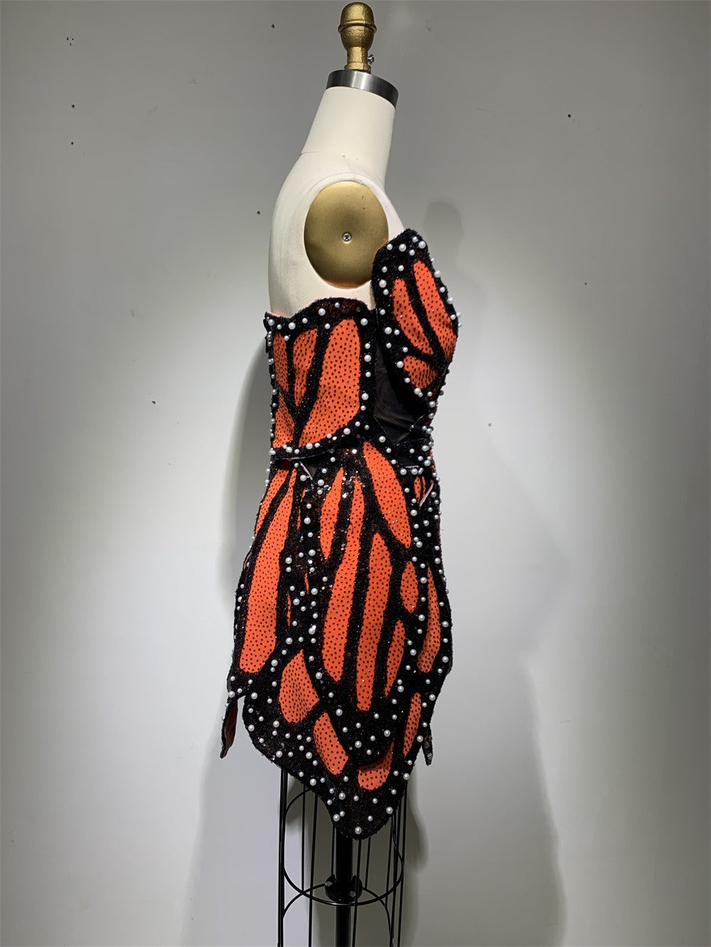 Beaded Patchwork Asymmetric Mini Dress for Women