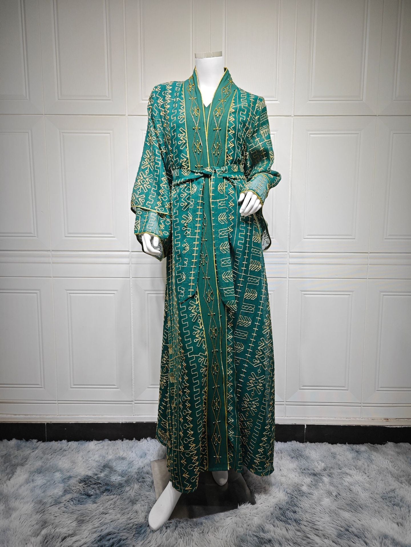 Mesh Embroidery Two-Piece Maxi Dress
