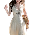 V-Neck Lace-Splice Dress for women with V neck and sleeveless