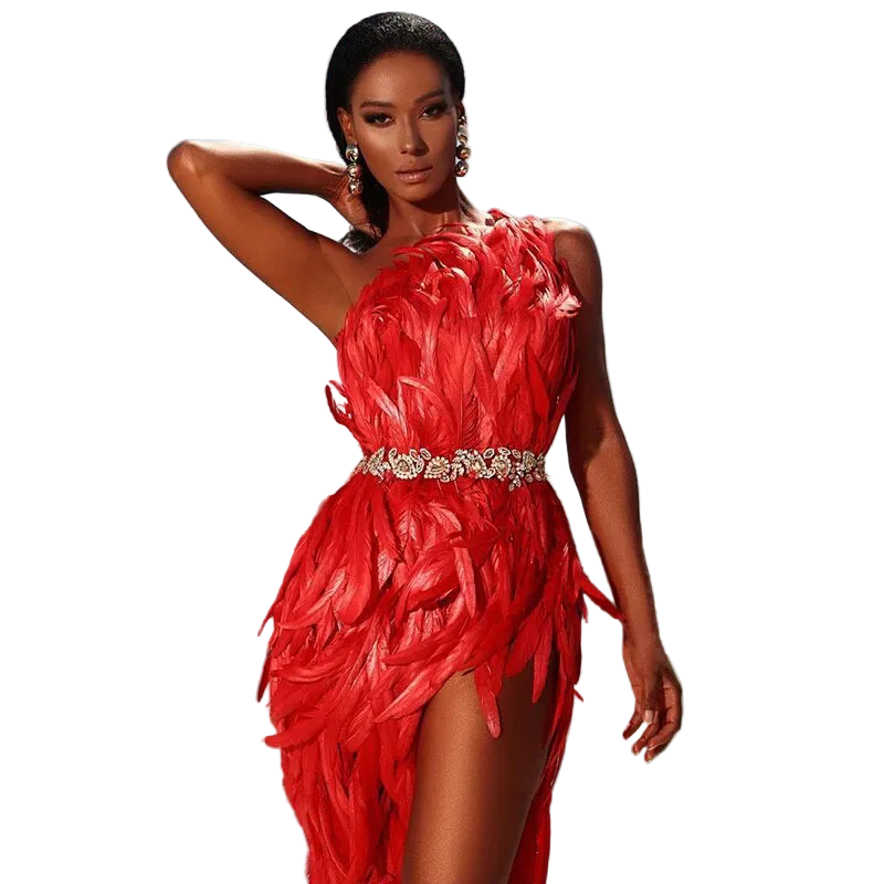 Red One-Shoulder Sequin Dress for women with a one shoulder design