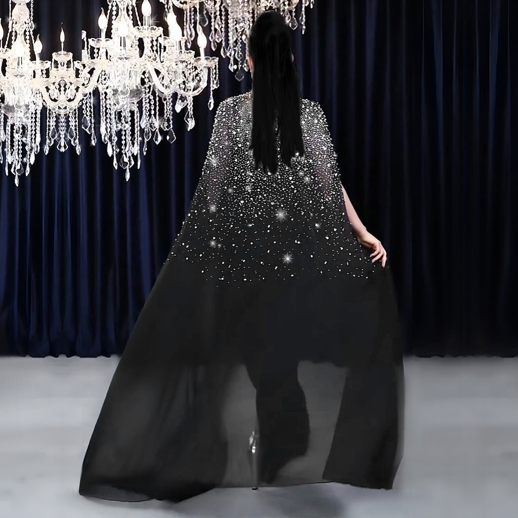 Rhinestone Cape Bodycon Maxi Dress