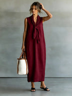 Tie-Waist V-Neck Maxi Dress