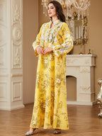 Yellow Embroidered Robe Maxi Dress