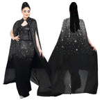 Rhinestone Cape Bodycon Maxi Dress