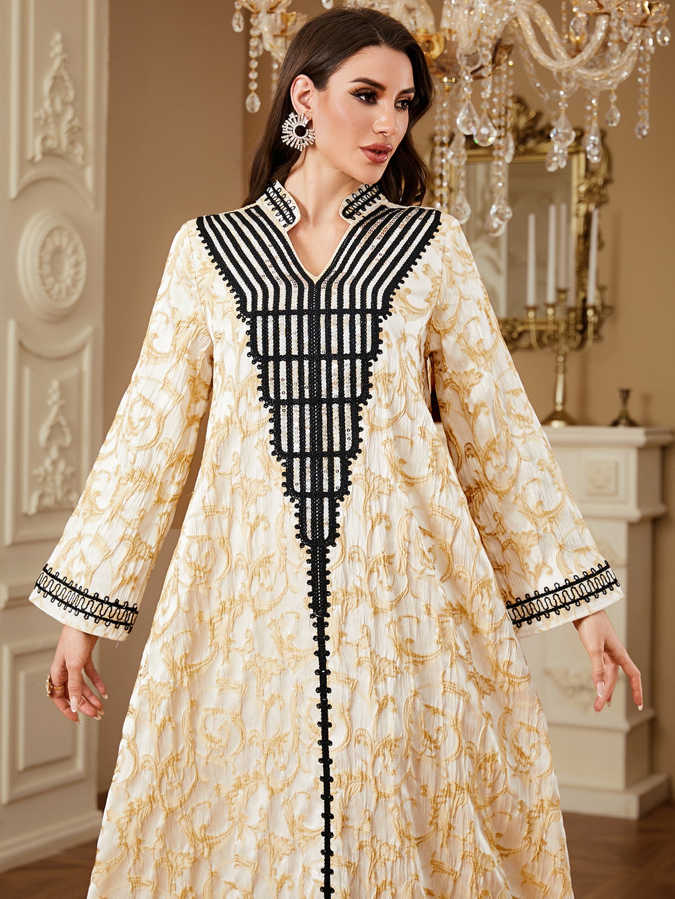 Apricot Embroidered Maxi Dress