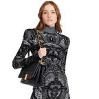 Animal Print Mini Dress for women with stand collar and long sleeves
