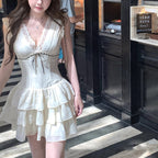 V-Neck Lace-Splice High-Waist Slim Dress for Women, Sleeveless