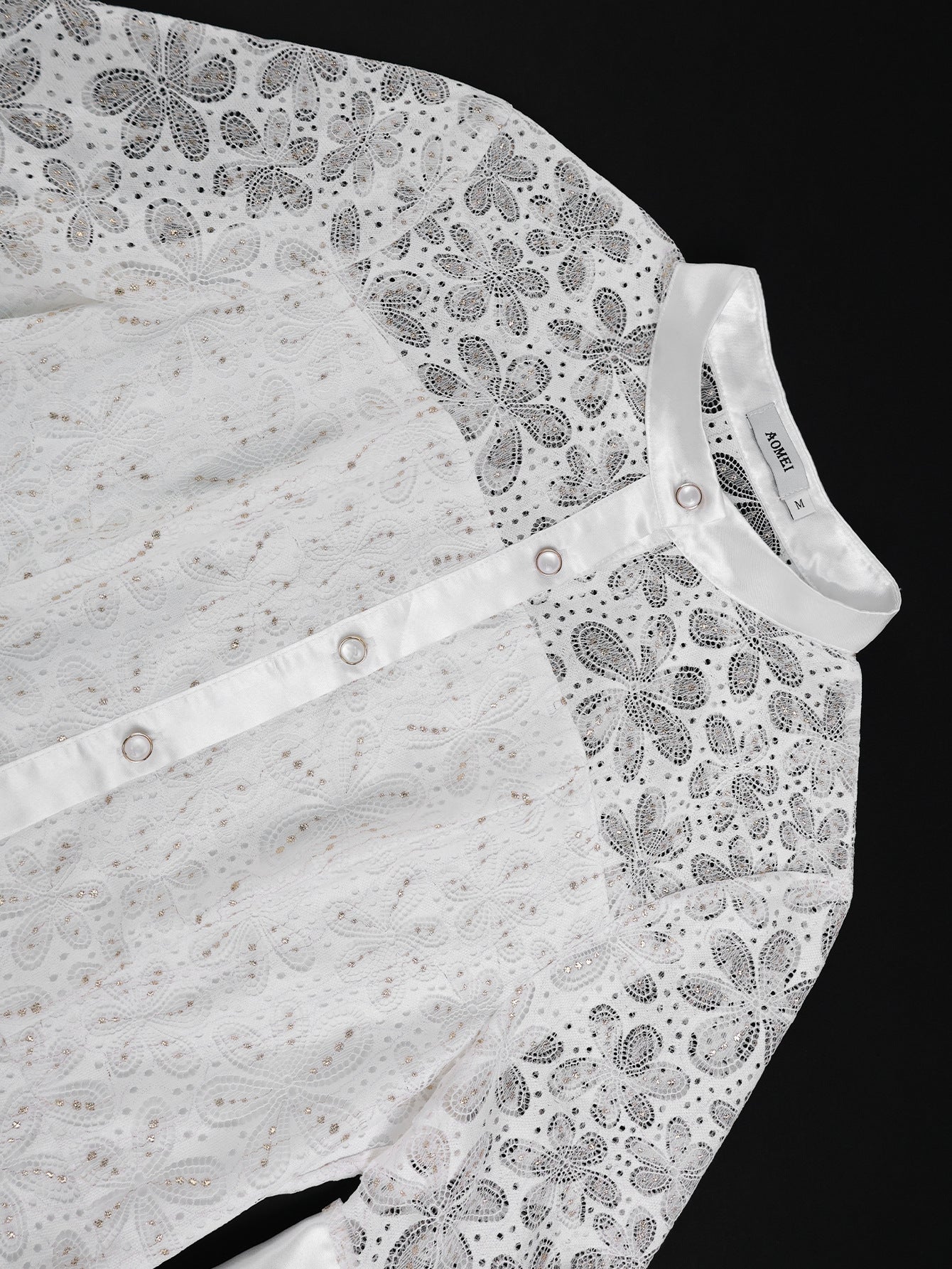 Lace Stand-Collar Midi Dress