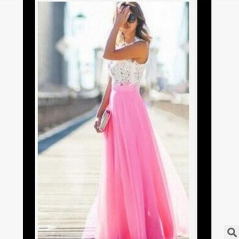 Lace Patchwork Sleeveless Maxi Dress for Women, Round Neck