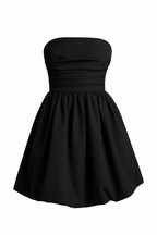 Elise-Ruched Tube Mini Dress in Black