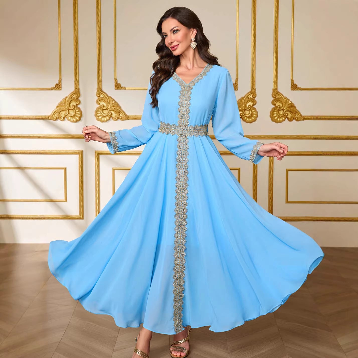 Lace Belted Chiffon Maxi Dress Main image